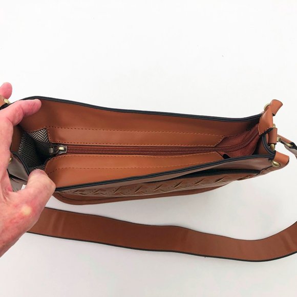 Jen and Co Pippa Brown Vegan Leather Stitch Accented Crossbody Bag - Picture 5 of 9